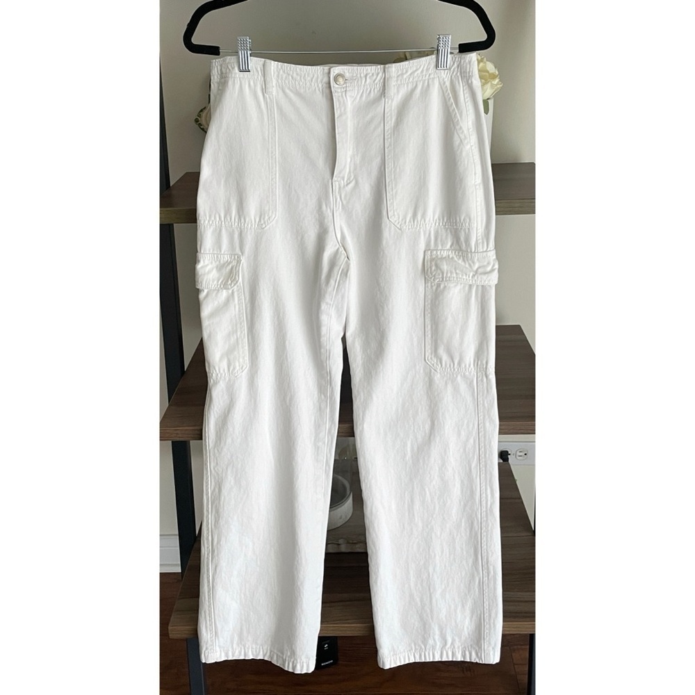 TALULAH Women's 100% Cotton White Cargo Pants, Large - Picture 1 of 12